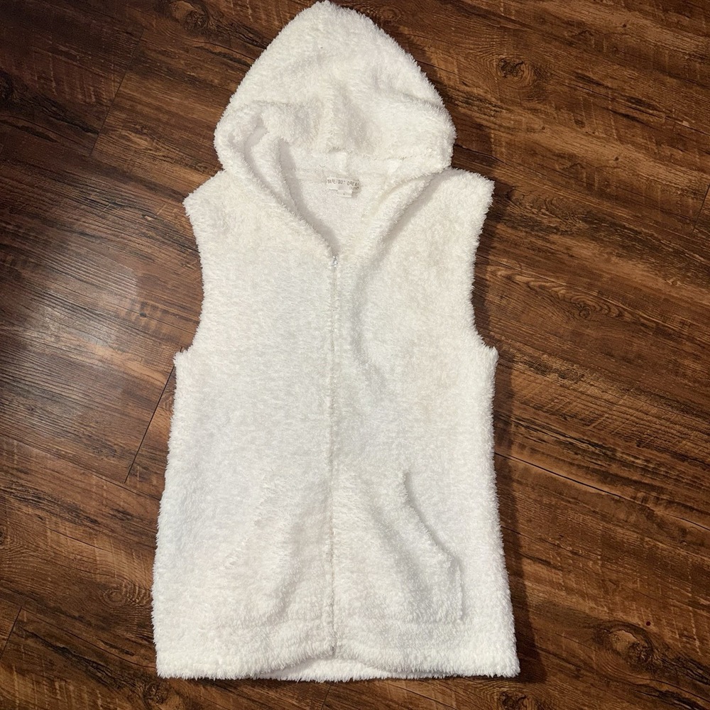Barefoot Dreams White Fuzzy Full Zip Sleeveless Best Hoodie Women's Large